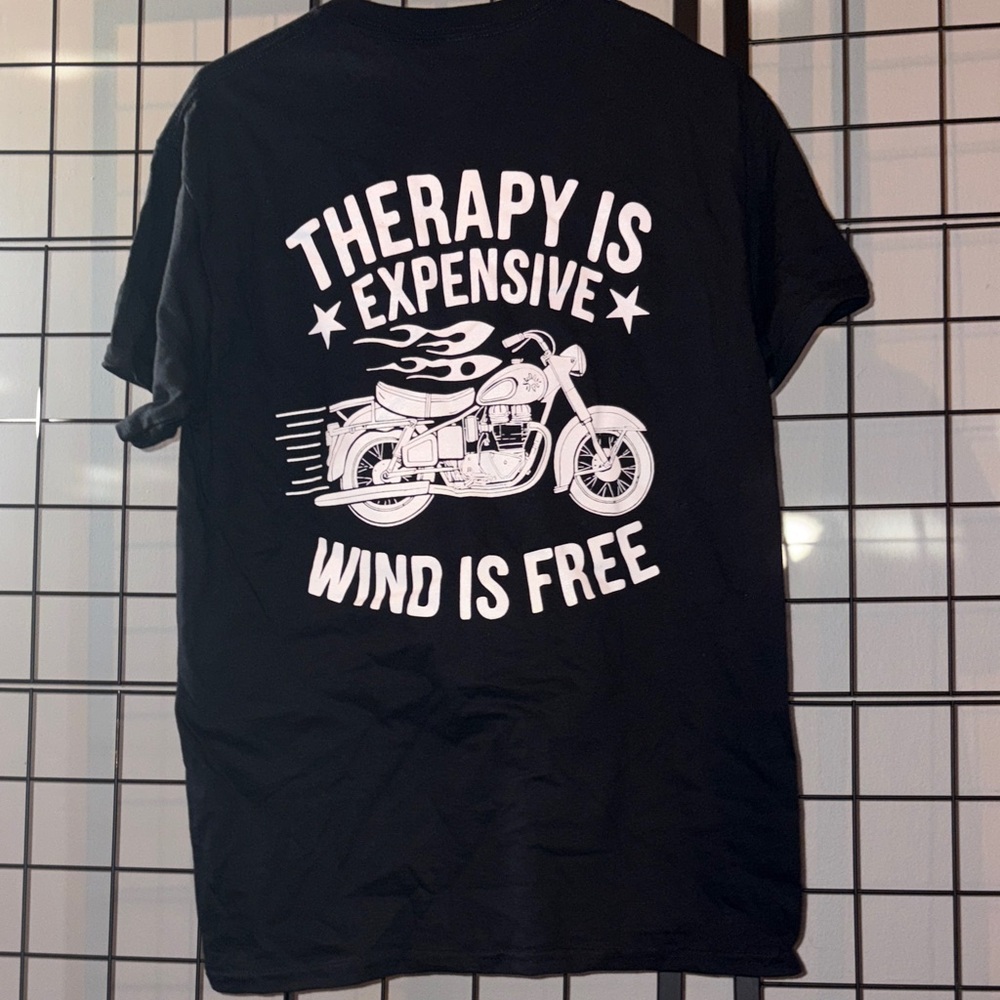 Black Graphic T-Shirt - Therapy is Expensive Wind is Free